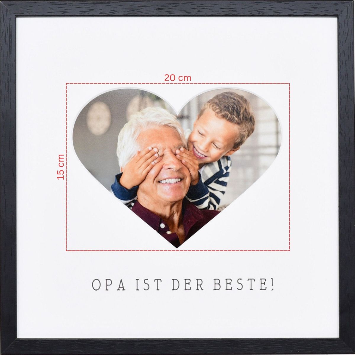 Skizze eines Fotos für ein herzförmiges Passeparpartout in schwarzem Bilderrahmen 30x30